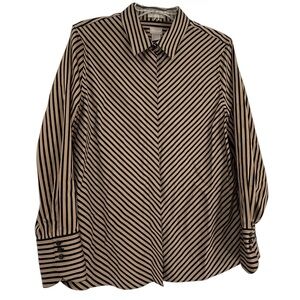 Chico's No-iron Button Front Cotton Blouse Size 2(L) Stripes Long Sleeve Top